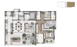 Planta-tipo 166 m² | 3 Suítes