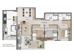 Apartamento 3 quartos - 2º ao 9º andar - 95m2