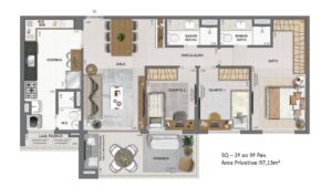 Apartamento 3 quartos - 2° ao 9° andar - 97m²