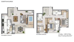 Cobertura duplex 3 suítes - 10° e 11° andar - 151m²