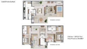 Cobertura duplex 4 suítes - 10° e 11° andar - 194m²