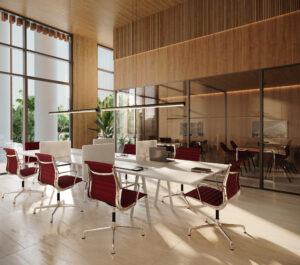 Workplace com sala de reunião
