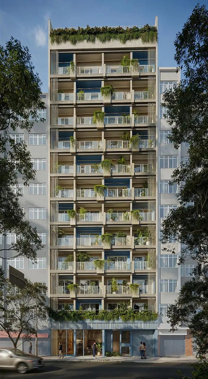 Fachada moderna do Soul Rio Copacabana na Rua Barata Ribeiro, 573 – Lançamento imobiliário no coração de Copacabana
