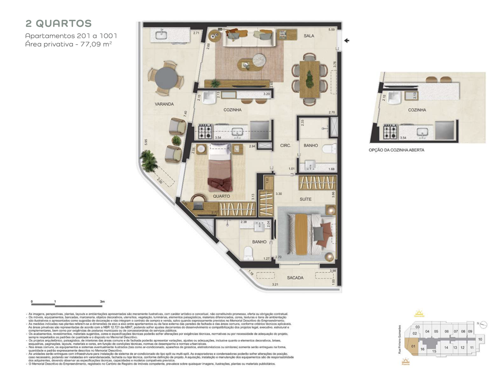Planta do apartamento de 2 quartos do Guima Botafogo, em Botafogo