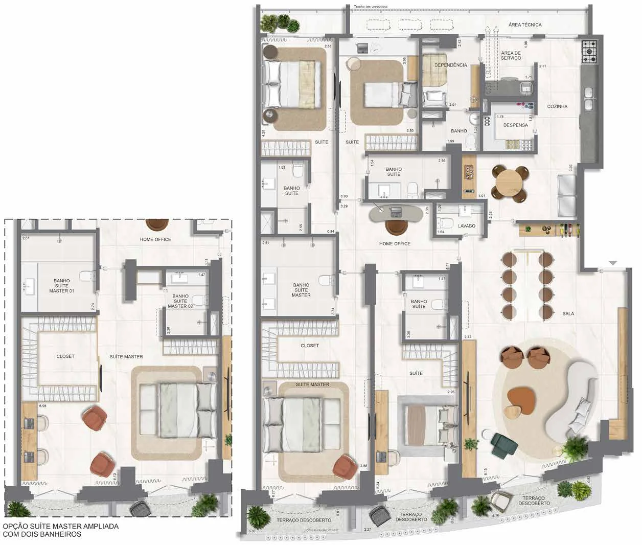 Planta do apartamento de 4 suítes com 228,68 m² do Edifício Histórico I do Glória Residencial
