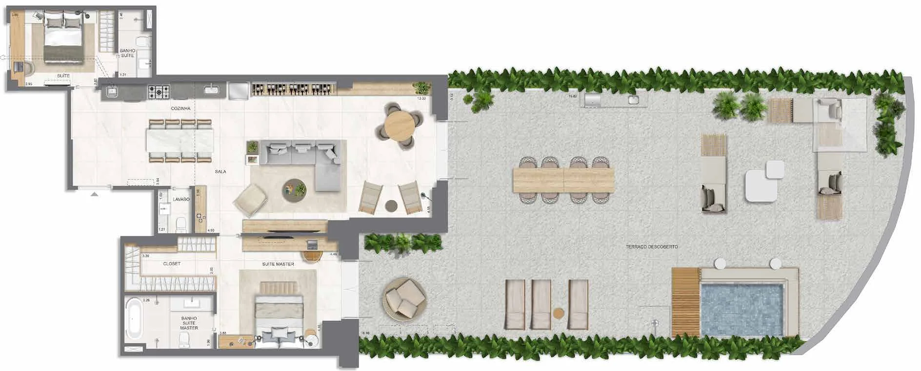 Planta do apartamento Terrace com 311,91 m² do Edifício Histórico I do Glória Residencial
